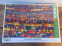 Front view of sealed Eurographics 1000-piece puzzle box showing Peruvian Blankets image and branding