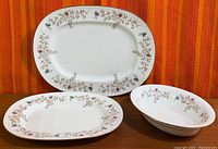 Three Minton Spring Meadow serving pieces: two platters and vegetable dish