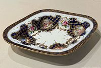 Top view of ornate square porcelain bowl