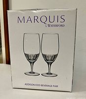 Front of box displaying two Addison iced beverage glasses