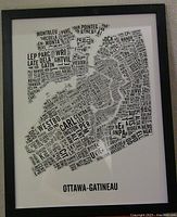 Full view of framed Ottawa-Gatineau typographic map print