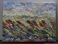 Full view of unsigned abstract oil painting on canvas