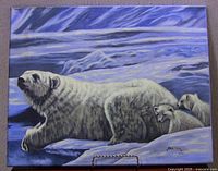 Full view of polar bear family painting on canvas