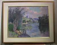 Full view of framed oil painting on wall