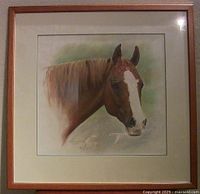 Full view of framed pastel horse portrait