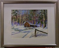 Framed watercolour painting showing entire artwork, mat and frame