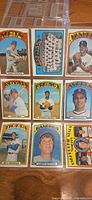 Sheet of nine 1972 Topps baseball cards in plastic page