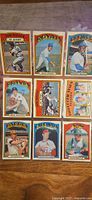 Front view of all nine 1972 Topps cards in sheet