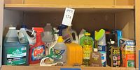 Full shelf view of assorted cleaning products