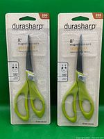 Two sealed Durasharp 8" magnetic scissors in packaging