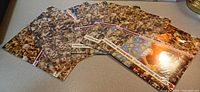 Front view of all six shrink-wrapped scrapbook paper packs showing assorted patterns
