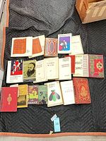 Top view of all books laid out showing titles and bindings