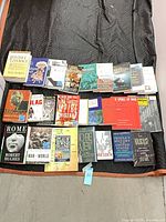 Overview of all ~25 books laid out in three rows