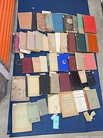Full spread of approximately 40 assorted vintage Turkish and Ottoman books and pamphlets