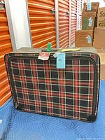 Front view showing tartan panel and overall size