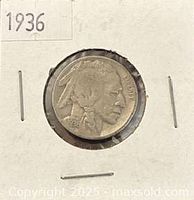 Obverse of 1936 Buffalo nickel in flip