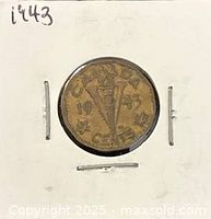 Reverse showing ‘V’ design, date 1943, denomination