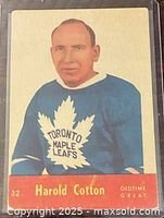 Front of Harold Cotton Parkhurst card showing image, team and number