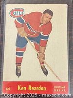 Front of 1955-56 Parkhurst Ken Reardon card showing player image and card details