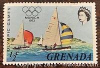 Front of Grenada ½c Munich 1972 Olympic Games stamp showing design and condition