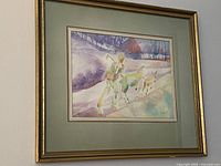 Overall view of framed watercolor on wall