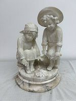 Full front view of statue on round base