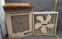 Eastern 20" box fan next to original box