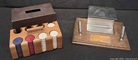 Poker chip caddy with chips and desk pen base