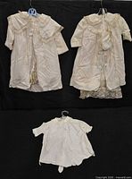 Front view of three ivory outfits on hangers