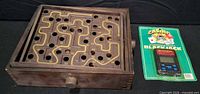 wooden labyrinth tilt game board and packaged handheld electronic blackjack