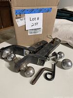 Overview of all trailer hitch parts on table