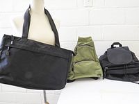 All three bags side by side for scale and overview