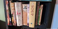 Shelf showing several cookbook spines