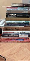 Main stack of Ottawa history books showing spines and titles