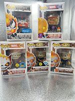 Group image of all five boxed Funko Pops in protectors