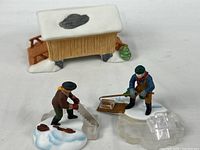 Covered Wooden Bridge and two Blue Star Ice Harvesters figures with ice blocks