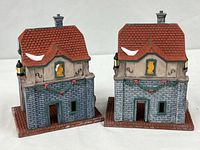 Front view of two matching Gate House porcelain buildings