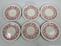 All six Syracuse Roxbury Red plates laid out