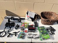 Overall view of all bicycle accessories on table