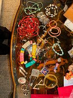 Wide shot showing entire assortment spread on table