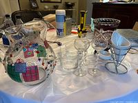 Overall lot showing pitcher, vase, coupes, tumblers, fry holder