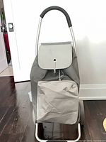 Front view of rolling insulated shopping bag showing overall design, frame and wheels