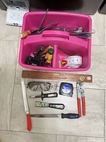 overall view of tote and laid-out tools