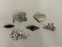 Group shot of all six sterling brooches