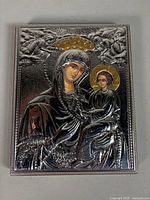 Full view of sterling silver embossed icon plaque