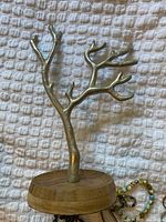 Umbra silver metal jewelry tree holder on wood base