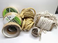 Group shot of all five spools of rope and ribbon