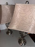Pair of lamps showing shades and bases