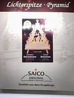 Front of retail box showing Saico Original Lichterspitze Pyramid Snowman design