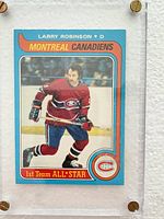 Front view of Larry Robinson O-Pee-Chee card in holder